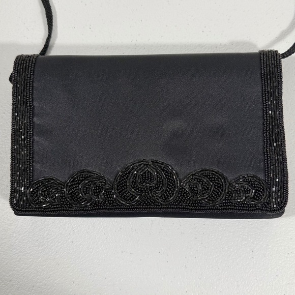 La Royale Ltd VTG Beaded Clutch Purse Black Satiny Formal Wedding Evening Bag - Picture 2 of 9
